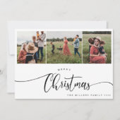 黒メリー書モダン書クリスマス3写真 シーズンカード (正面)