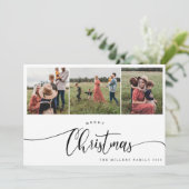 黒メリー書モダン書クリスマス3写真 シーズンカード (スタンド正面)