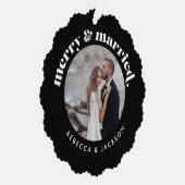 黒メリー結婚したの結婚写真クリスマス オーナメントカード (右)