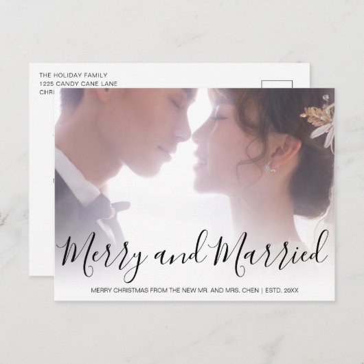 黒メリー結婚した白の新婚エレガント シーズンポストカード (正面/裏面)