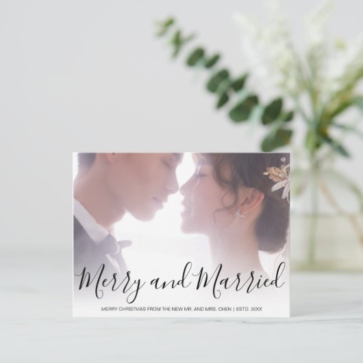 黒メリー結婚した白の新婚エレガント シーズンポストカード (スタンド正面)