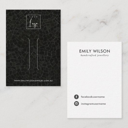 黒モザイク模様のヘアクリップ表示カード 名刺 (正面/裏面)