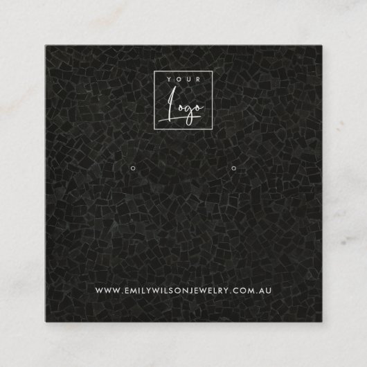 黒モザイク模様スタッドイヤリング表示カード スクエア名刺 (正面)