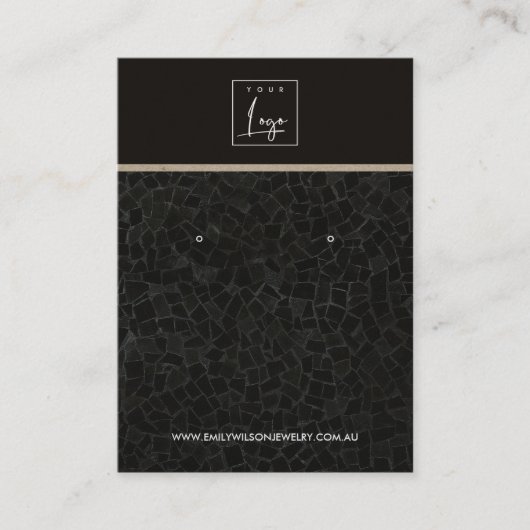 黒モザイク模様スタッドイヤリング表示カード 名刺 (正面)