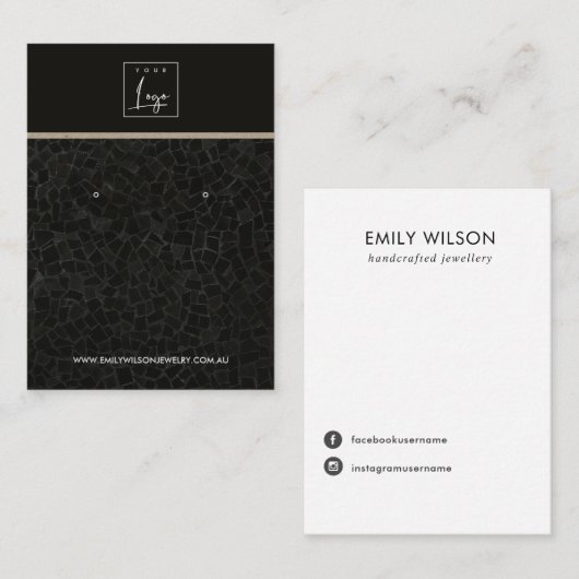 黒モザイク模様スタッドイヤリング表示カード 名刺 (正面/裏面)