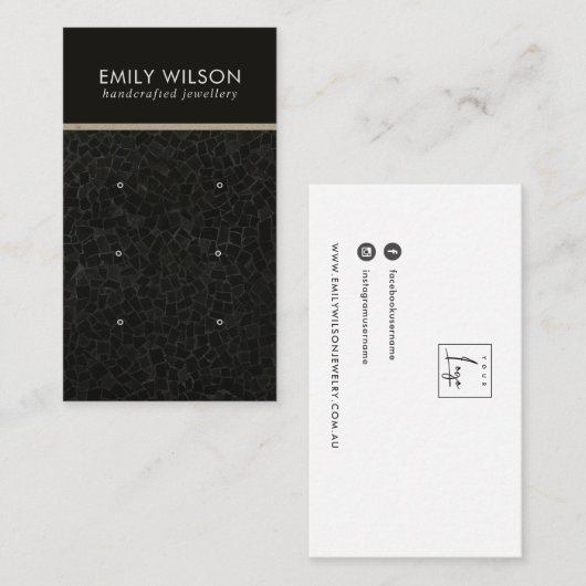 黒モザイク模様3スタッドイヤリングディスプレイカード 名刺 (正面/裏面)