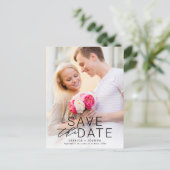 黒モダンいオーバーレイのフルフォトデートを保存 ポストカード (スタンド正面)