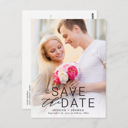 黒モダンいオーバーレイのフルフォトデートを保存 ポストカード (正面/裏面)