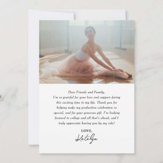 黒モダンいカスタム写真卒業 サンキューカード (裏面)