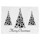黒モダンいクリスマスツリーの白い背景 ラージペーパーバッグ (裏面)