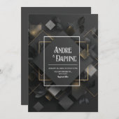 黒モダンいジオメトリック(金ゴールドアクセント付き結婚) 招待状 (正面/裏面)