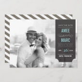 黒モダンいタブスタイリッシュシックな写真日付を保存 セーブザデート (正面/裏面)