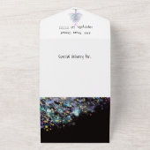 黒モダンいティール（緑がかった色）とラベンダーのクルスマスの木 オールインワン招待状 (外側)