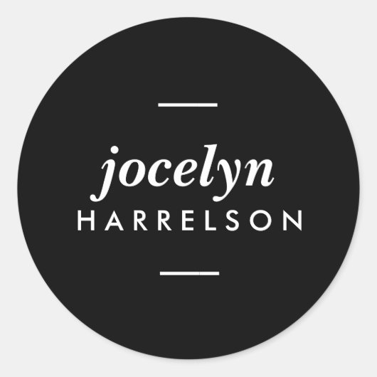 黒モダンいパーソナライズされたステッカー ラウンドシール (正面)