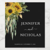 黒モダンいヒマワリ結婚ブラック ワインラベル (シングルラベル)