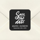 黒モダンいブラシ文字日付を保存結婚する スクエアシール