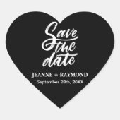 黒モダンいブラシ文字日付を保存結婚する ハートシール (正面)