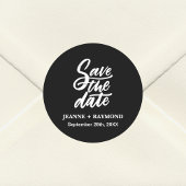 黒モダンいブラシ文字日付を保存結婚する ラウンドシール