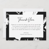 黒モダンい乱れたブラッシュストロ結婚ック写真 サンキューカード (正面)