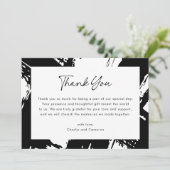 黒モダンい乱れたブラッシュストロ結婚ック写真 サンキューカード (スタンド正面)