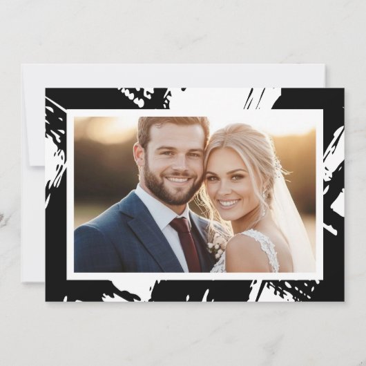 黒モダンい乱れたブラッシュストロ結婚ック写真 サンキューカード (裏面)