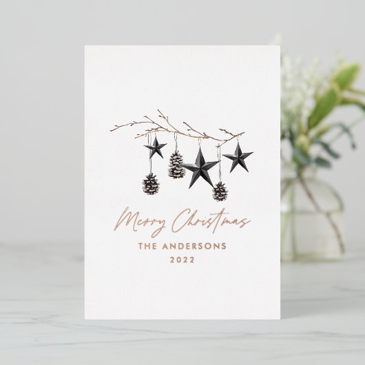 黒モダンい植実在物の飾り 箔シーズンカード (立ち正面)