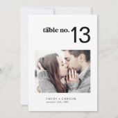 黒モダンい横向き写真結婚のテーブル番号 招待状 (裏面)