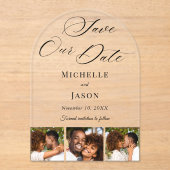 黒モダンい3フォトストリップ結婚式の日付を保存 アクリル招待状 (正面)