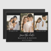 黒モダンい3写真結婚式の日付を保存 マグネット招待状 (正面/裏面)