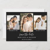 黒モダンい3写真結婚式の日付を保存 マグネット招待状 (正面)