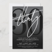 黒モダンい30th誕生日パーティの招待状 招待状 (正面)