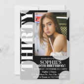 黒モダンい30th誕生日パーティー写真 招待状 (正面)