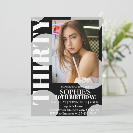 黒モダンい30th誕生日パーティー写真 招待状 (スタンド正面)