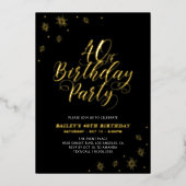 黒モダンい40歳の誕生日パーティー実在 箔招待状 (正面)