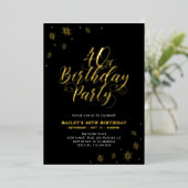 黒モダンい40歳の誕生日パーティー実在 箔招待状 (立ち正面)