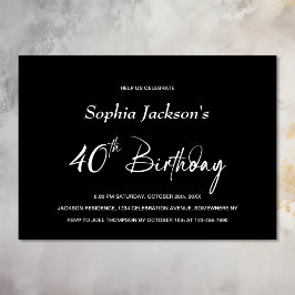 黒モダンい40歳の誕生日パーティー 招待状