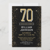 黒モダンい70誕生日写真 招待状 (正面)