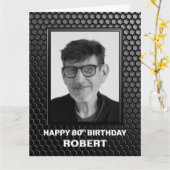 黒モダンい80誕生日のカスタムフォトグリーティング カード (黄色い花)