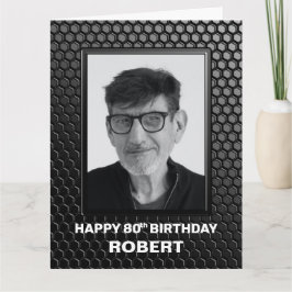 黒モダンい80誕生日のカスタムフォトグリーティング カード