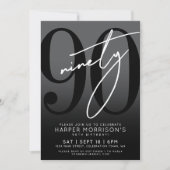 黒モダンい90th誕生日パーティーへの招待 招待状 (正面)