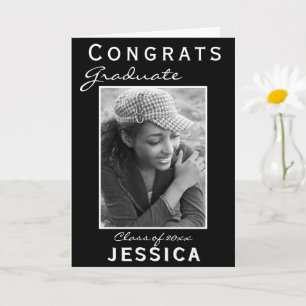 黒モダンおめでとう院卒業写真 カード