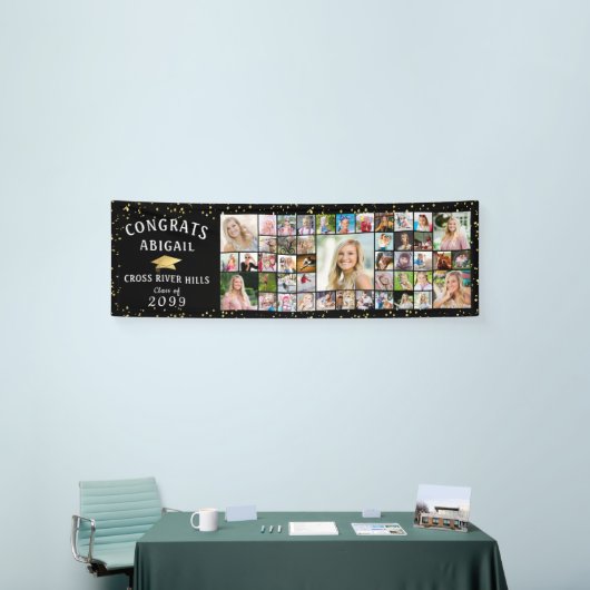 黒モダンおめでとうGRAD 45フォトコラージュ 横断幕 (トレードショー)