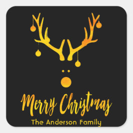 黒モダンおもしろいのサフェイクンタトナカイ金ゴールド スクエアシール