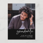 黒モダンおもしろいスクリプシンプルト写真卒業 案内ポストカード (正面)