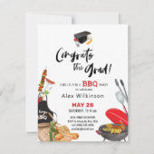 黒モダンおもしろいスクリプト卒業BBQパーティー 招待状 (正面)