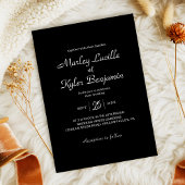 黒モダンお洒落のロマン結婚ク文字 招待状