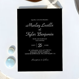 黒モダンお洒落のロマン結婚ク文字 招待状