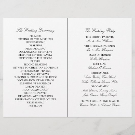 黒モダンお洒落猫の結婚式 プログラム (裏面)