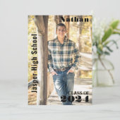 黒モダンお洒落金ゴールド卒業写真の名前 招待状 (スタンド正面)