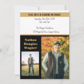 黒モダンお洒落金ゴールド卒業写真の名前 招待状 (裏面)